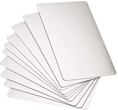 sourcing map 10 Stück Leere Metall Karten 80x50x0.4mm, Silber Metallkarte Edelstahl Platte, DIY Lasergravur Rohlinge Tag für Klingelschild Visitenkarten Namensschilder Briefkasten Türschilder