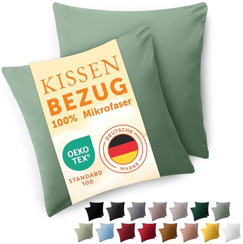 Blumtal Kissenbezug 65 x 65, 2 Stück - Oeko-TEX zert. Kissenbezüge 100% Mikrofaser in extra weich & waschmaschinenfest - Bezug Kissen 65x65 Sommergrün