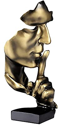 CHSG Handcrafted Silence Is Gold Thinker Statue, Work Of Art Modern And Simple Resin Things, Desk Abstract Figurine Sculptures For Entrance, Creative Room Home, Office Study