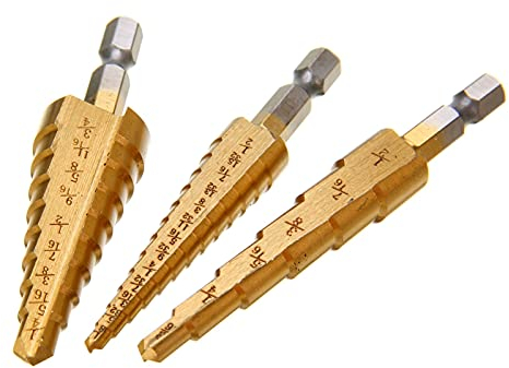 Hardware-Frässchneider. 3 Stücke HSS gerade Flötenschrittbohrer Titan-beschichteter Holz-Metall-Bohrer-Opener-Bit