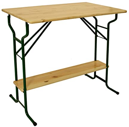 DEGAMO Stehtisch Bartisch Bamberg 70 x 113 cm, Gestell Stahlrohr dunkelgrün, Tischplatte Kiefernholz transparent beschichtet, klappbar, Höhe 110cm