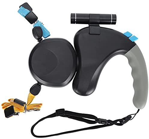 Jiawu Laisse Double pour Chien, Laisse rétractable avec lumière LED pour Deux Chiens, Laisse Extensible verrouillable à Double tête avec Corde réglable de 9,8 Pieds, sans enchevêtrement à(Le Noir)