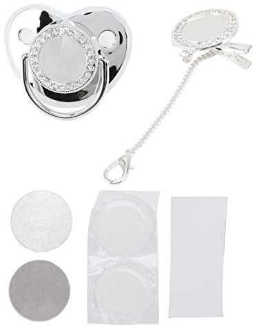 Baby-Schnuller, S?uglings-Bling-Schnuller mit Clip, DIY-Fotodekoration, Schnuller-Clip-Set Milk powder feeding f¨¹r Neugeborene(Silber M) Feeding supplies