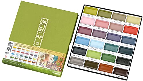 Kuretake GANSAI TAMBI Watercolour Paint Set 24 Colours II - Art nouveau, Professional-quality art supplies for artists, Non-Toxic, Made in Japan