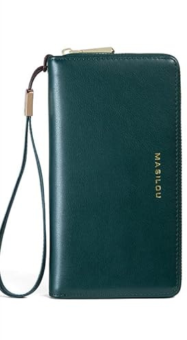 RWXCOW Geldbörse Damen Portemonnaie Erdbeerblase moodlily Leder Multifunktionale Damengeldbörse Lange Geldbörse mit Großer Kapazität (Grün)