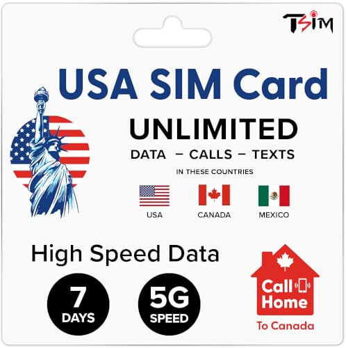 USA SIM Card 7 Days for Travel! Unlimited Data, Calls & Texts in USA, Canada & Mexico. Prepaid SIM Card for Tourists.