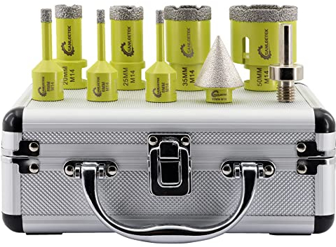 Punte per Trapano Diamantate 9pezzi (6/6/8/20/25/35/50mm+35mm Punta per Smusso+Adattatore) Piastrelle di Ceramica Porcellana Marmo Granito con M14 Filettatura SANLEETEK