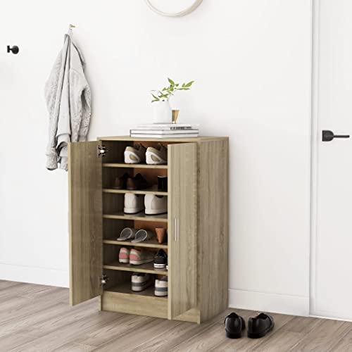 FIRBNUS Schuhschrank Sonoma-Eiche 60x35x92 cm Holzwerkstoff Schuhorganizer Schuhschrank Holz Schuhaufbewahrung Holzschrank Schuhregal für Eingang Flur Schlichtem & Modernem Stil