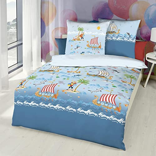 Kaeppel Biber Bettwäsche Wikinger blau 1 Bettbezug 135 x 200 cm + 1 Kissenbezug 80 x 80 cm