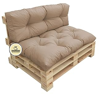 chilly pilley Palettenauflage UV-beständig Palettenkissen Schaumflocken Palettenpolster Palettenmöbel Palettensofa Rückenlehne Sitzkissen Seitenkissen Set viele Größen und Farben 2er Set Kamel