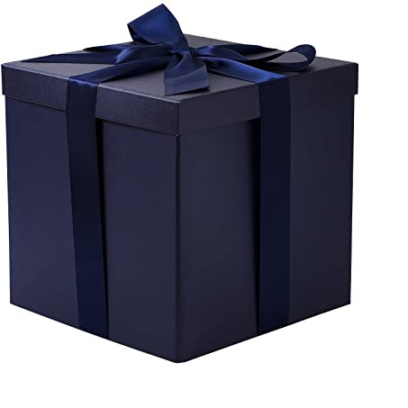 RUSPEPA Caja de Regalo de Cumpleaños Mediana con Tapas, Cinta y Papel de Seda, Caja de Regalo Plegable - 1 Unidad, 25,4 x 25,4 x 25,4 cm, Azul Marino