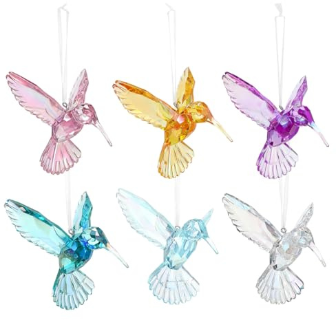 SEWACC 6 Stück Hängende Kolibris Ornament Aus Acryl Dekorative Kolibris Dekor Für Weihnachtsbaum Party Schlafzimmer Wohnzimmer Tisch Kränze Garten Und Osterbaum