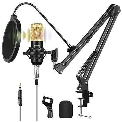 Hensych Micrófono USB/XLR, patrón polar cardioide, dorado, diafragma grande, canto, transmisión, podcasting, juegos, karaoke