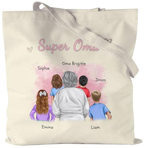 Kiddle-Design Oma Jutebeutel personalisiert 4 Enkel Geburtstagsgeschenk - Geschenk Omi mit Enkeltochter Enkelsohn - Beste Oma der Welt
