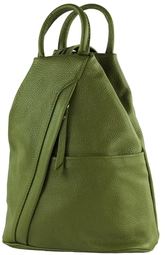 modamoda de - T180 - Damen Rucksack Tasche aus ital. Leder, Farbe:Olivgrün