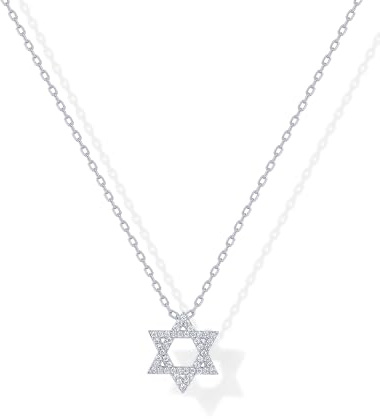 PAVOI Rhodium Plated Star of David Pendant Necklace for Women | Dainty Cubic Zirconia Charm Religious Jewish Jewelry