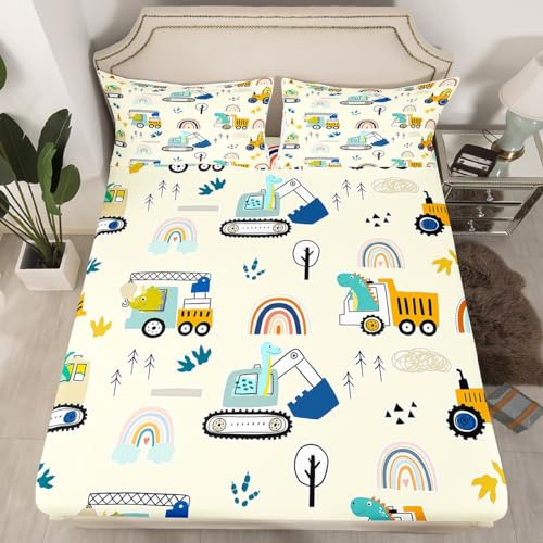 Homewish - Juego de cama infantil de dibujos animados (90 x 190 cm, incluye funda de almohada de 51 x 75 cm, sábana de cama de arco iris y dinosaurio, para niñas, niños, microfibra