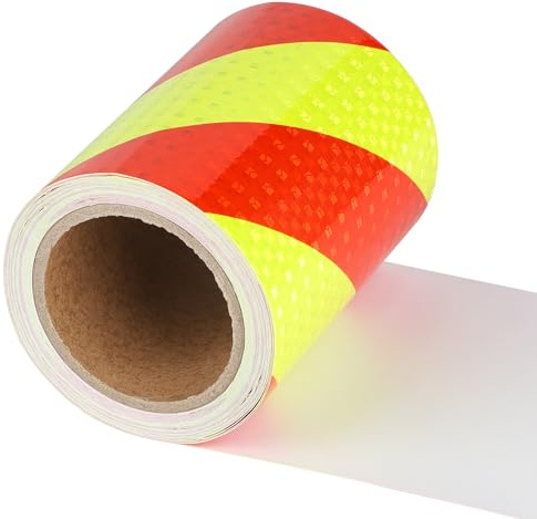 Supaway Bande réfléchissante adhésive Ruban adhésif remarquable Ruban réfléchissant imperméable haute visibilité rouge et jaune pour véhicules, stations-service, parkings, entrepôts, 15cm x 10m