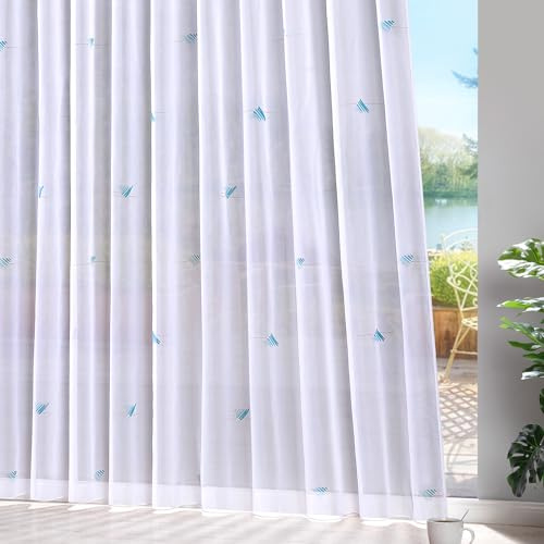 heimtexland ® Gardinen Store Voile Smokband Vorhang transparent Bleiband Fertiggardine Typ872 Türkis HxB 175x625 cm