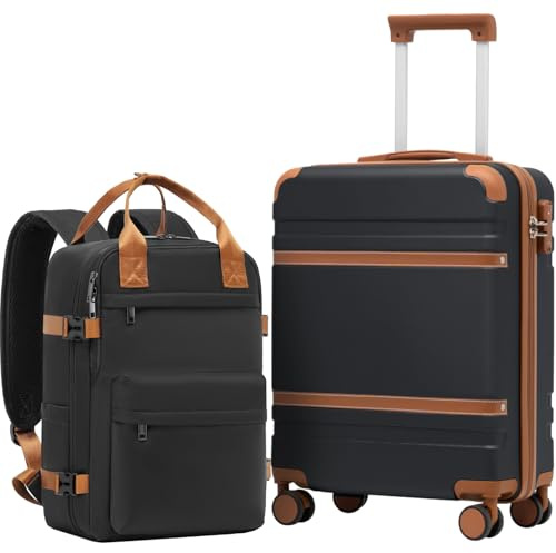 COOLIFE Cabin Suitcase 55X40X20cm and Cabin Backpack 20L(40X25X20cm) Set for EasyJet Airlines Carry on Hand Luggage Travel Bag Hard Shell Suitcase with TSA Lock