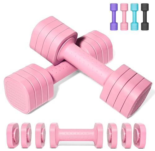 4,54 KG Set di manubri regolabili, 4 in 1 set di pesi liberi per donne uomini Regolare i pesi per la mano Set di pesi per la palestra di casa Esercizio di allenamento di forza attrezzature - Rosa
