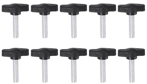 QUARKZMAN 10Pcs Vis de Serrage Étoile en T à Oreilles M6 x 25mm Filetage Mâle 27mm Tête en Plastique Boutons T Poignées Réglables de Serrage à Main Grip, Noire
