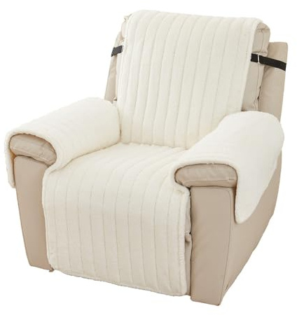 NUODWELL Recliner Chair Cover, Soft Washable Plush Armchair Slipcover | Nonslip Furniture Protector Cover with Tightening Straps and Adjustable Buckles for Kids and Pets (Beige, 55*200cm)