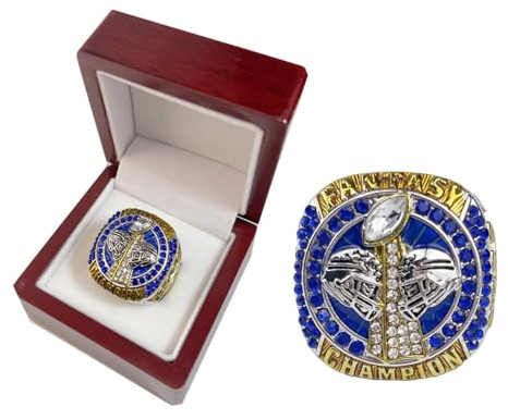 HYKJSHED 2022 NEU Fantasy Football Ring, Meisterschaftsring, FFL-Meisterschaftstrophäe, Ring-Displaybox(Blanc,12)
