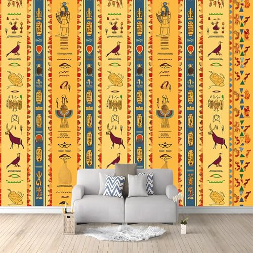 Vlies Retro Piktogramm Bunte Streifen Muster Tapete, Fototapete 400 x 280 cm Schlafzimmer Wohnzimmer Gelb Wandtapete 3d Effekt Wand Dekoration UV-Beständig Montagefertig