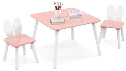LIFEZEAL Barnbord med 2 stolar, barnstolsgrupp med ryggstöd, barnbordsstolset, barnmöbler av trä, barnbordsgrupp för barnrum och förskolor (rosa)