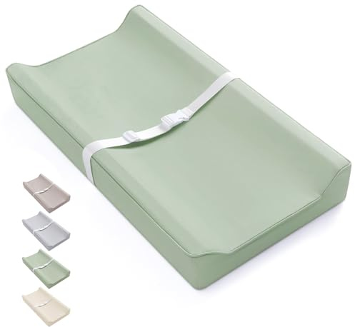 Blissful Diary Vegan Leather Baby Changing Pad with Waterproof & Wipe-Clean PU Cover, Standard Size Cozy Diaper Changing Pad for Dresser and Table, Light Green