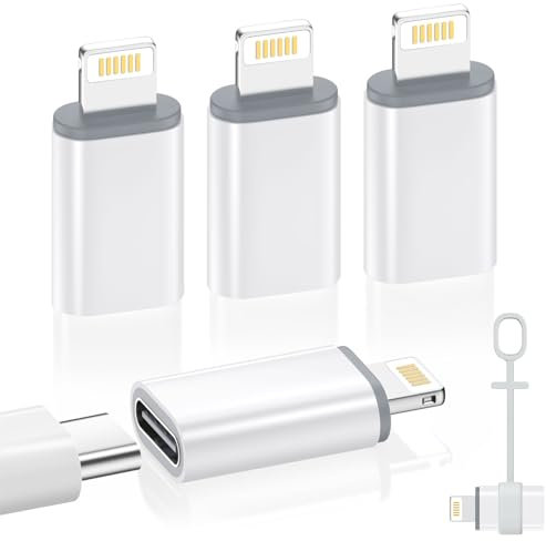 MoKo USB C to Lightning Adapter 4 Pack, Not for Audio/OTG, Lightning Male to USB C Female Adapter for iPhone 14/13/12/11/X Series, iPad/AirPods, Charging & Data Sync, with Anti-lost Loop, White