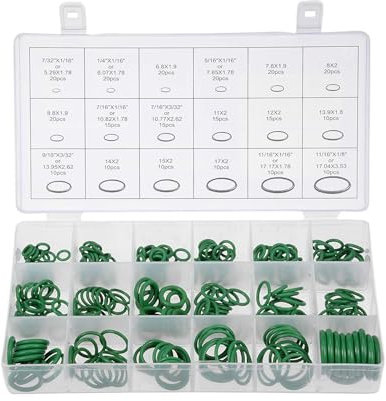 VBGURR 270 Stück O Ring Sortiment Dichtungsringe Set, 18 Größen, O-Ring Sortiment Dichtring für Klimaanlage Auto Fahrzeug Reparatur(Grün)