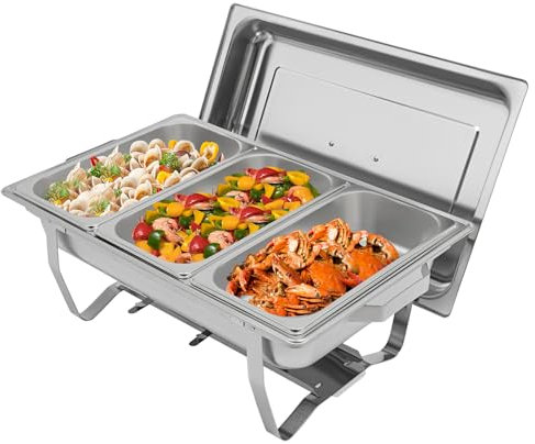 Fliuyr Chafing Dish Set professionale, rettangolare, per catering chafer, set di piatti a buffet da 5 l, con telaio di supporto, coperchio per acqua, supporti per carburante, ogni contenitore 32,6 x