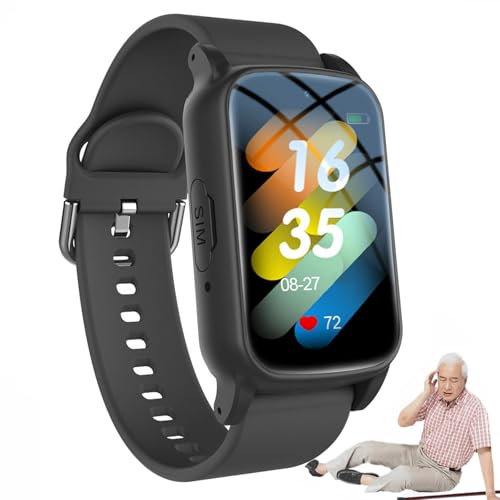 Weyot Reloj Emergencia Ancianos SOS, Reloj Localizador Personas Mayores, Reloj Inteligente con Detector de Caidas, Boton Emergencia Ancianos, Pulsera de Posicionamiento GPS,Black