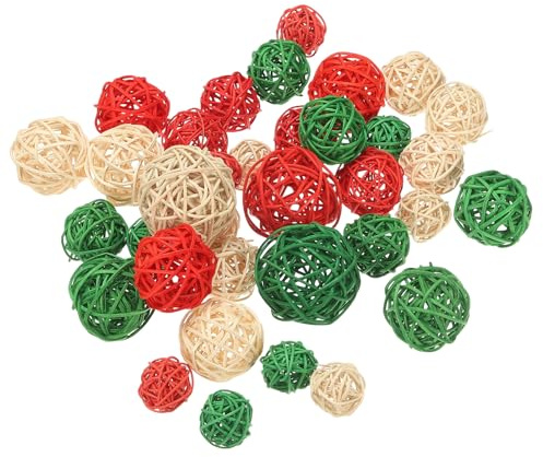 PATIKIL Dekokugel Rattan, 36 STK. Dekokugeln für Tischdekoration Schalen Wohnkultur 4 Größen (Natur/Dunkelgrün/Rot, 2,4, 2, 1,6, 1,2)