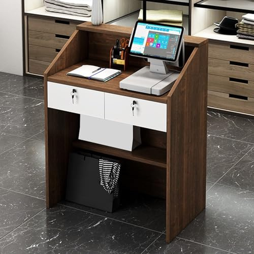 Comptoir de Réception Moderne avec Tiroirs Verrouillables, Petite Table De Caisse En Bois Comptoir de vente au Détail Bureau d'accueil Poste de Travail Informatique de Bureau pour le d'hôtel de Salo