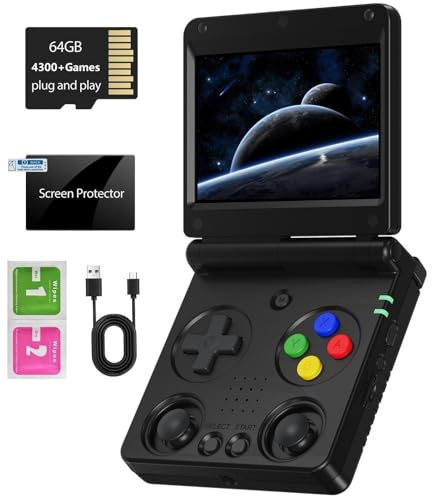 RG34XXSP Console di gioco pieghevole retrò, schermo IPS da 3,4 pollici, sistema Linux, doppio joystick incorporato, scheda TF 64G integrata 4353, emulatore portatile, supporto 5G WiFi Bluetooth TV