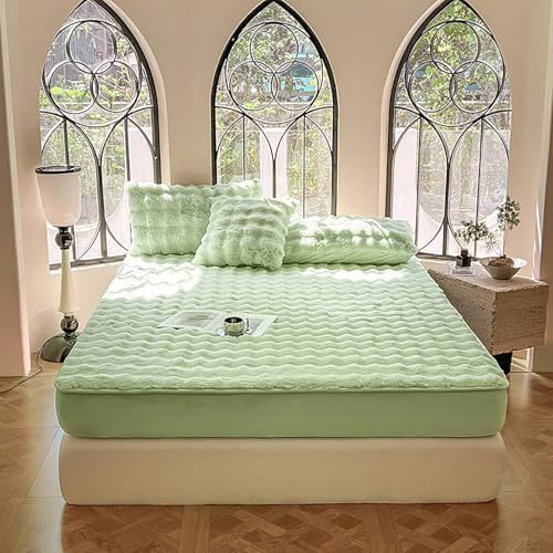 Sábana bajera ajustable de felpa para otoño/invierno, funda protectora de colchón gruesa y cálida para colchones de hasta 2535 cm, verde, 150 x 200 cm XCLOOZGL