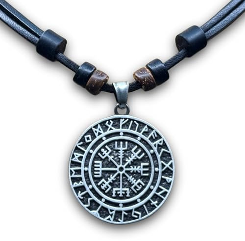 HANA LIMA Lederhalskette Wikingerkompass Lederkette Halskette Herren Damen Wikingerschmuck