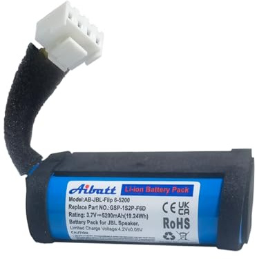 Aibatt 5200mAh Ersatzakku für JBL Flip 6, JBL Flip 6 BLUAM, JBL Flip 6 REDAM Bluetooth Lautsprecher, Ersatz für JBL akku GSP-1S2P-F6D. (3.7V/19.24Wh)