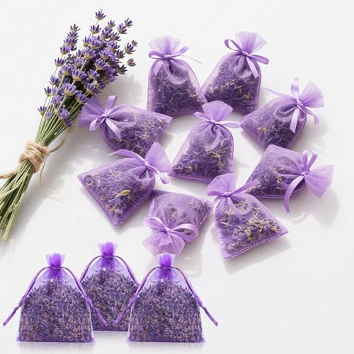 200g Lavanda Essiccata,20 sacchetti di tela, Sacchetti Lavanda Profumati,Profumatori Armadio,Profumatore per Ambienti e Auto,Profumata per Guardaroba, Biancheria e Ripostiglio