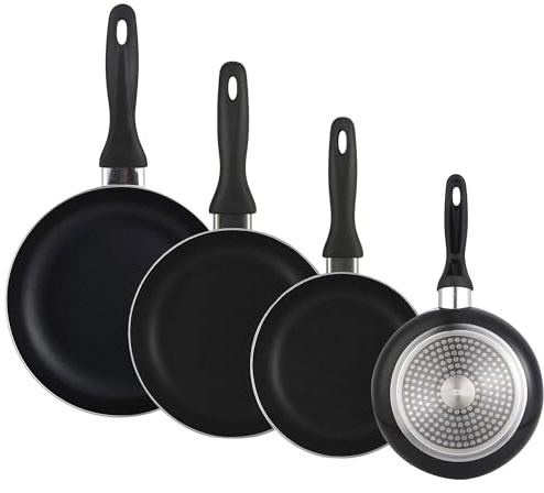 WELL HOME MOBILIARIO & DECORACIÓN Set de 4 Sartenes 16/20/24/28cm de Aluminio prensado, antiadherente, APTAS para inducción, en Negro