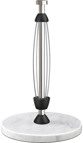 Marble Paper Towel Holder Countertop, Stainless Steel, One-Handed Tear, Freestanding Paper Towel Stand Rack with Ratchet Mechanism for Kitchen Toilet Bathroom Essentials Decor Accessories, Silver
