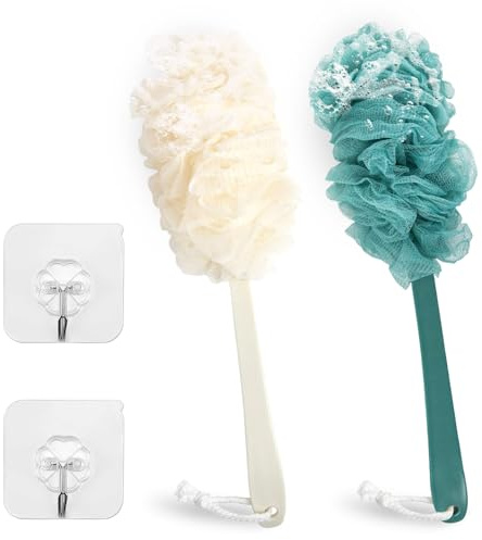 Lightista Set of 2 Loofah Bath Brush with Long Handle, Soft Mesh Bath Shower Back Scrubber, Body Brushes for Men and Women Exfoliating and Removing Dead Skin, Bathing Accessories for Shower