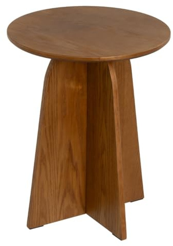Mesa auxiliar redonda de madera laminada color roble de 40x40x50 cm | Madera laminada color nogal de 15mm. Diseño atemporal y versátil. Ideal junto al sofá o mesa de centro. Soporta 10kg.