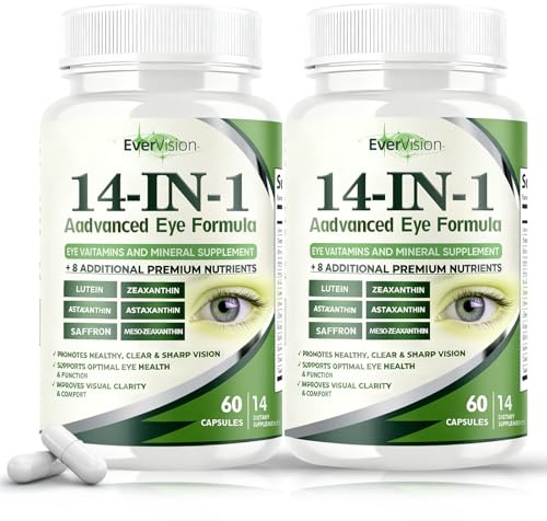 Evervision 14 in 1 Advanced Eye Formula, Eye Vitamin and Mineral Supplement, 60 Capsules -2PCS