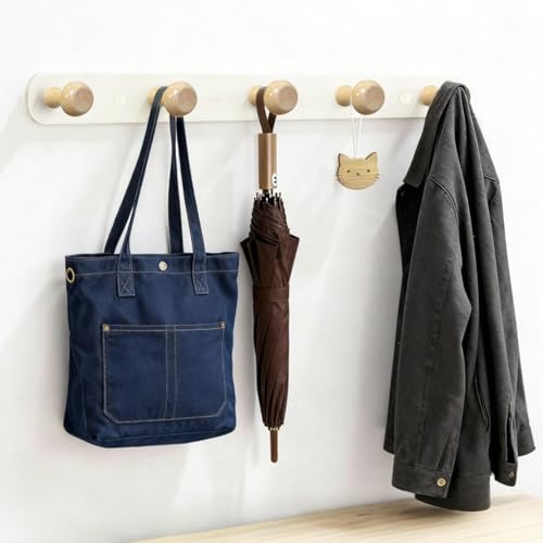 Tmefoy Garderobenhaken Set 2-teilig, Wandgarderobe mit 5 Haken pro Leiste, Garderobenleiste aus Holz, Kleiderhaken für Flur, Schlafzimmer & Küche