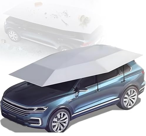 GLBMXDD Cochera portátil con protección Solar,toldo Plegable y móvil para Coches,sombrilla automática para Techo de Coche,Tienda de campaña Universal para Coche con Soporte silvergray-5m