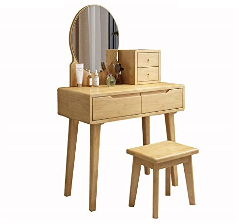 Sminkbord Vanity Set Makeup toalettbord med upplyst spegel, pekskärmspegel 2 lådor, stol och fristående smycken